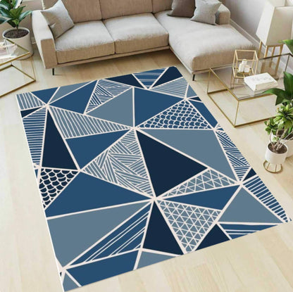 Modern Geometric Rug Blue Rug with Abstract Triangular Pattern Scandinavian