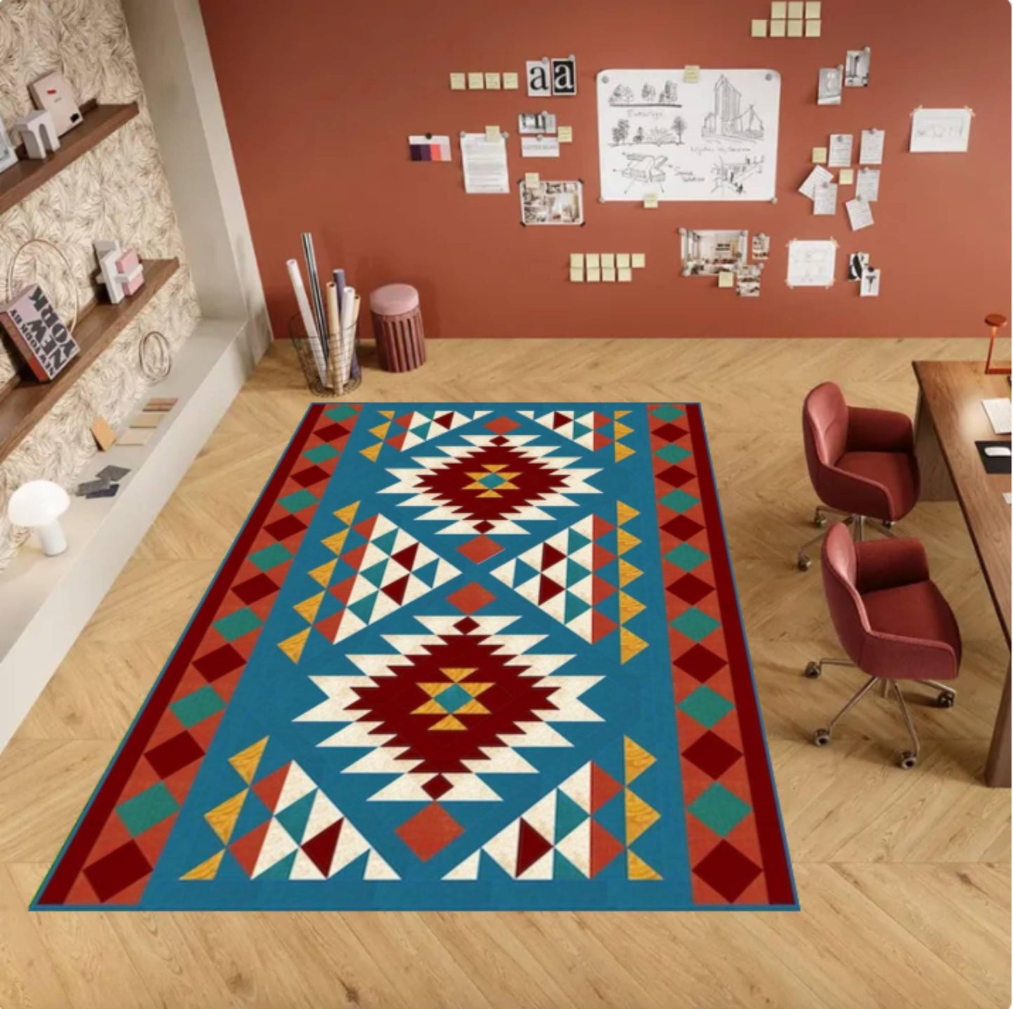 Southwestern Tribal Rug Colorful Aztec Geometric Rug Boho Living Room
