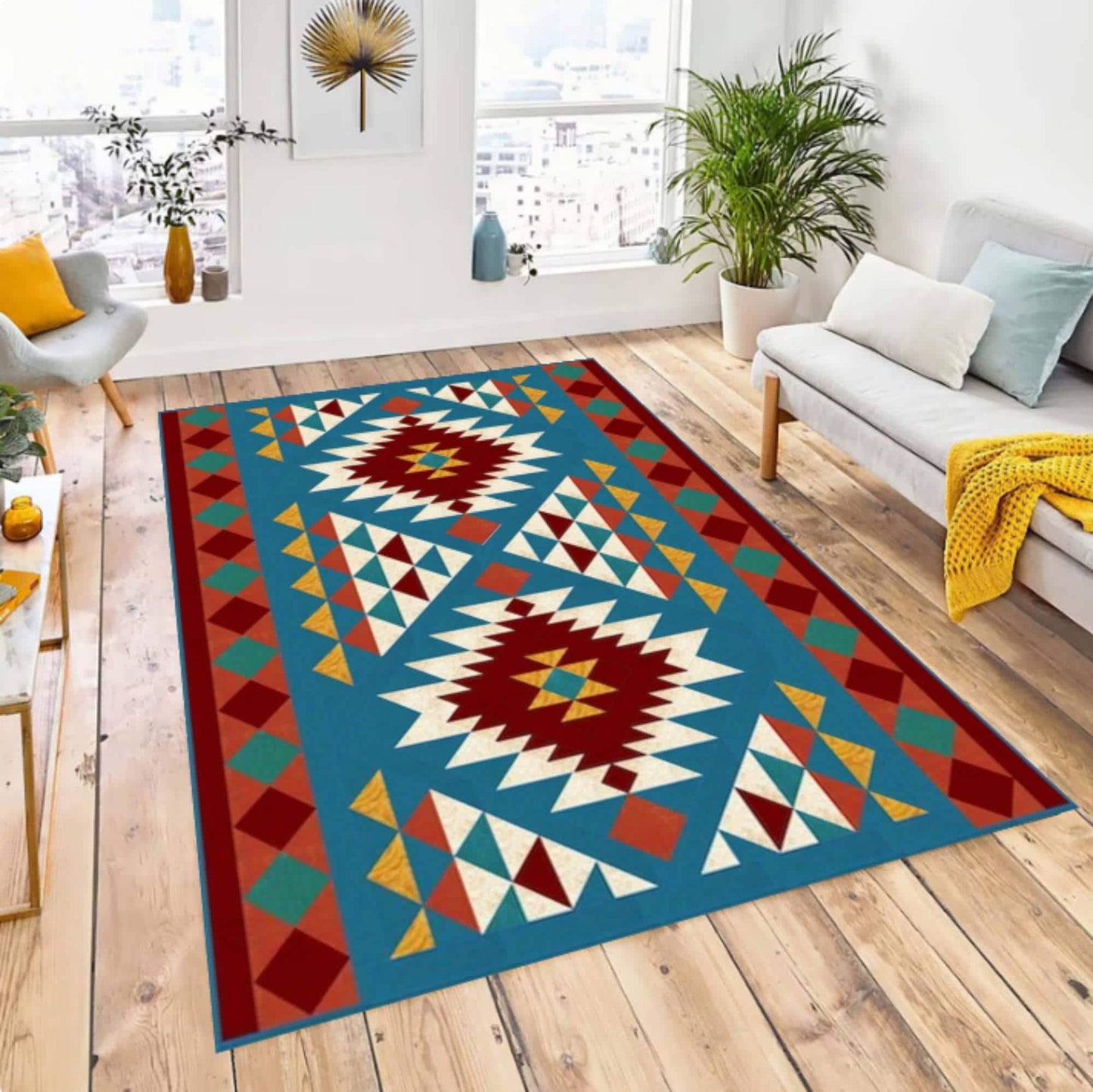 Southwestern Tribal Rug Colorful Aztec Geometric Rug Boho Living Room