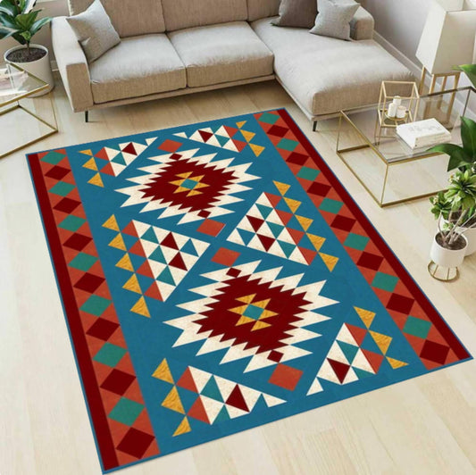 Southwestern Tribal Area Rug, Colorful Aztec Geometric Carpet, Boho Living Room Decor, Ethnic Pattern Floor Rug, Washable Non Slip Area Rug