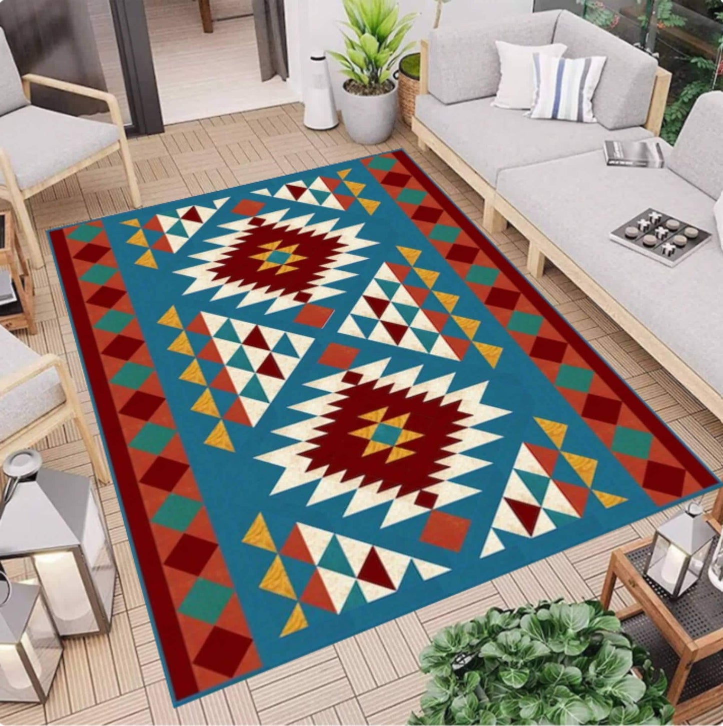 Southwestern Tribal Rug Colorful Aztec Geometric Rug Boho Living Room