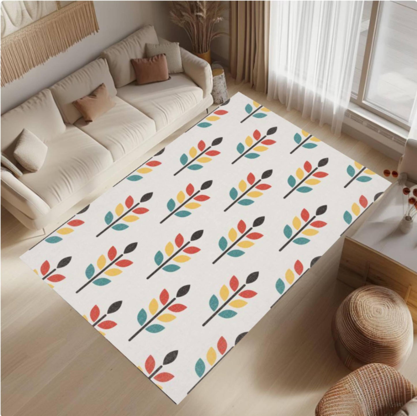 Modern Scandinavian Rug with Minimal Botanical Pattern Scandinavian Interior