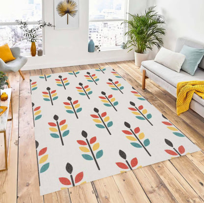 Modern Scandinavian Leaf Area Rug, Minimal Botanical Pattern Carpet, Nordic Home Decor Floor Rug, Washable Area Rug, Non Slip Rug