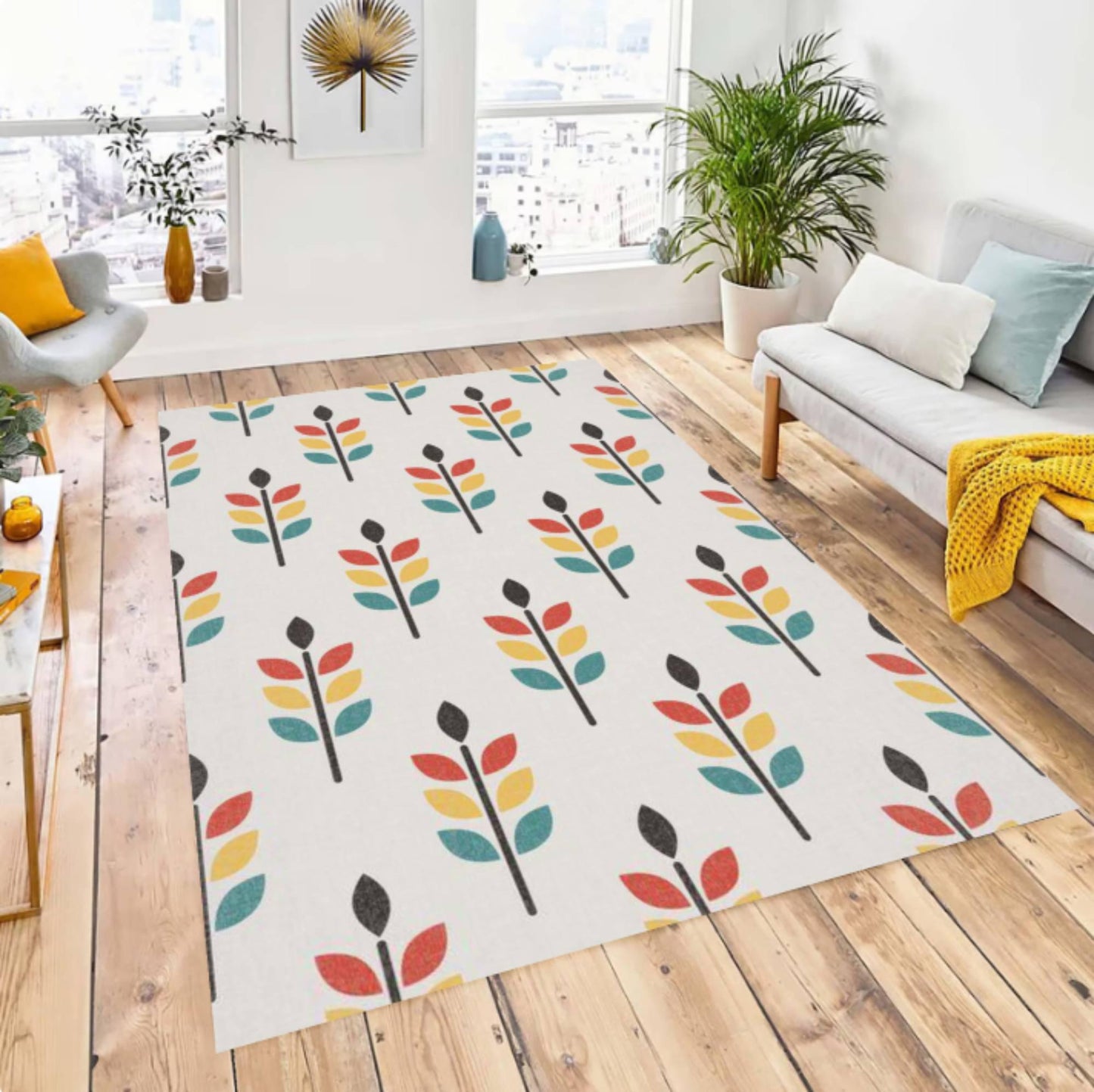 Modern Scandinavian Rug with Minimal Botanical Pattern Scandinavian Interior