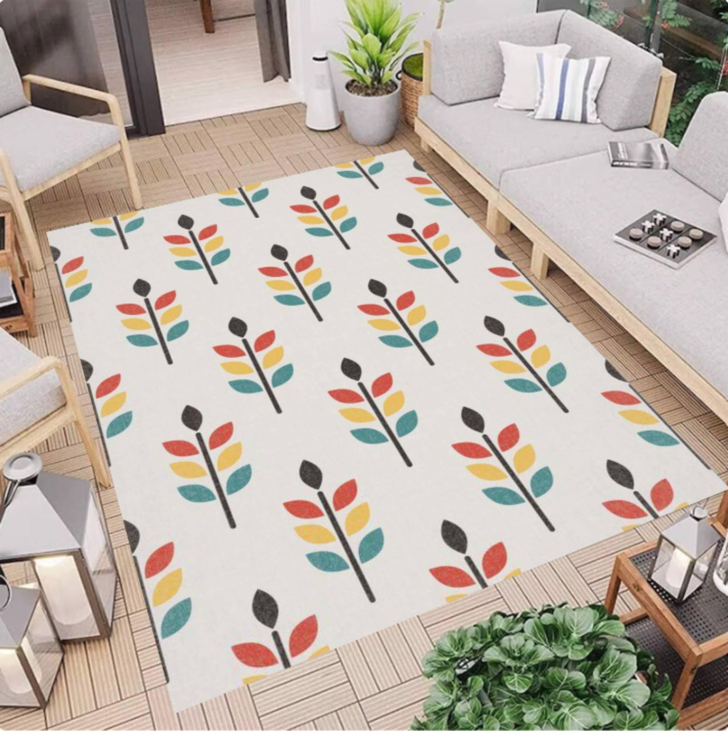 Modern Scandinavian Rug with Minimal Botanical Pattern Scandinavian Interior