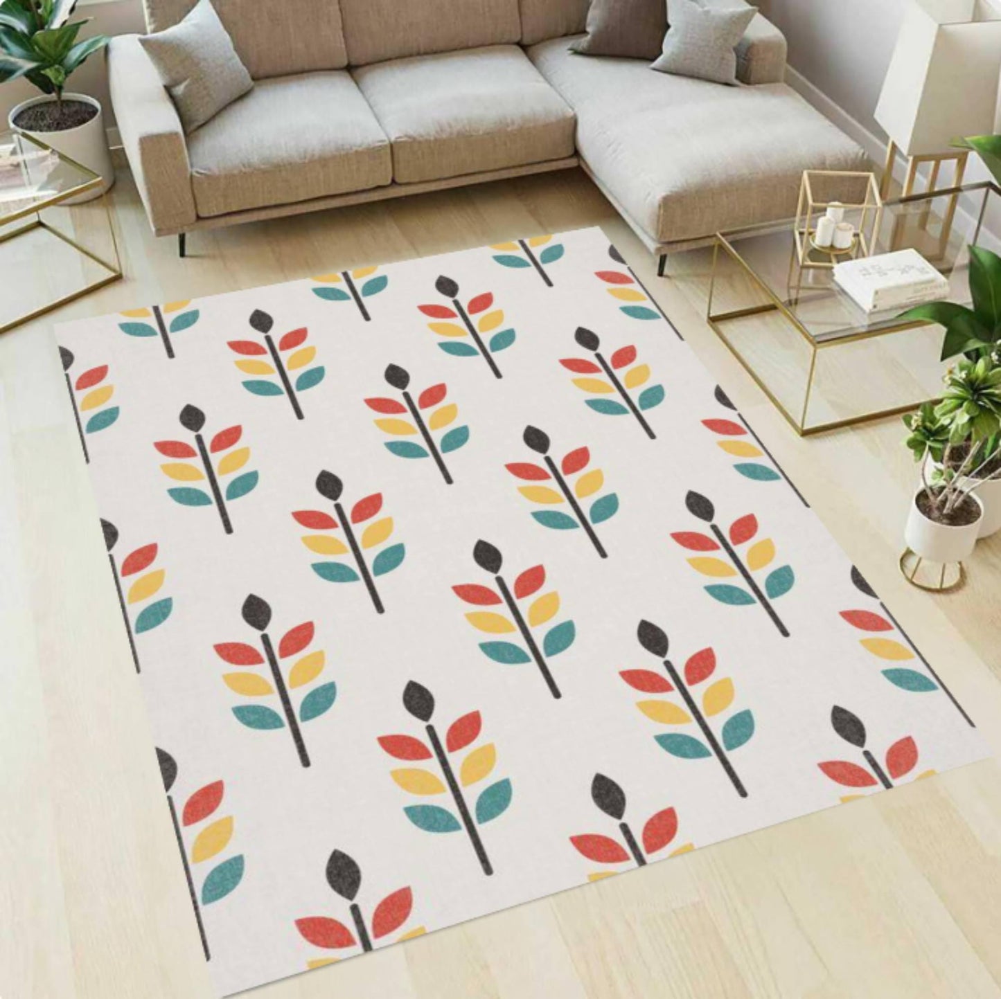 Modern Scandinavian Rug with Minimal Botanical Pattern Scandinavian Interior