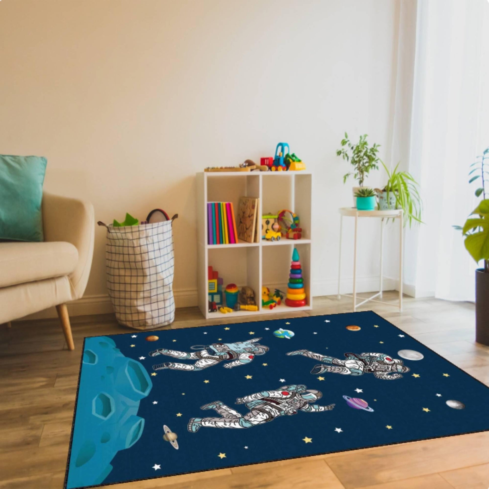 Astronauts in Space Kids Area Rug, Galaxy Space Nursery Carpet, Outer Space Room Decor, Cosmic Playroom Rug, Washable Rug, Non Slip Rug