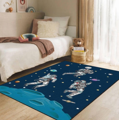 Astronauts in Space Kids Area Rug, Galaxy Space Nursery Carpet, Outer Space Room Decor, Cosmic Playroom Rug, Washable Rug, Non Slip Rug