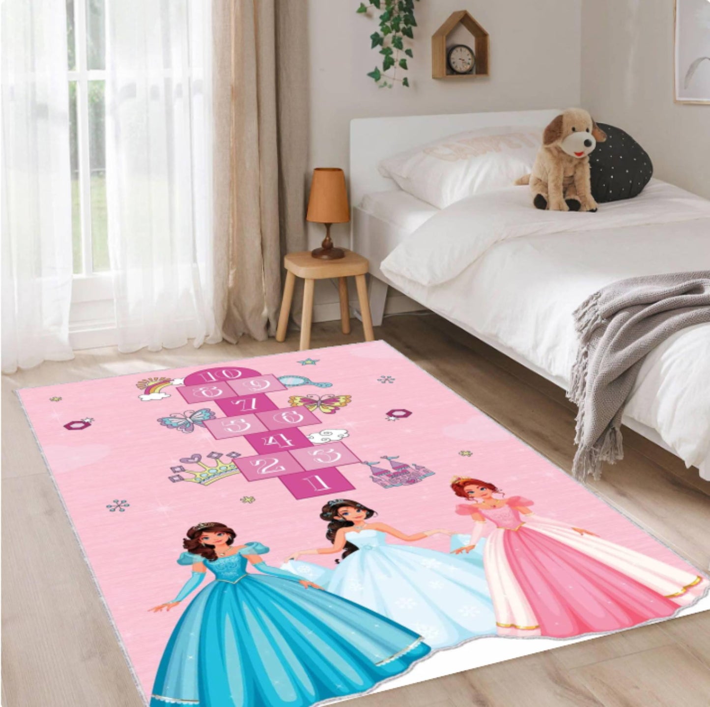 Princess Hopscotch Kids Rug - Pink Girls' Room Decor
