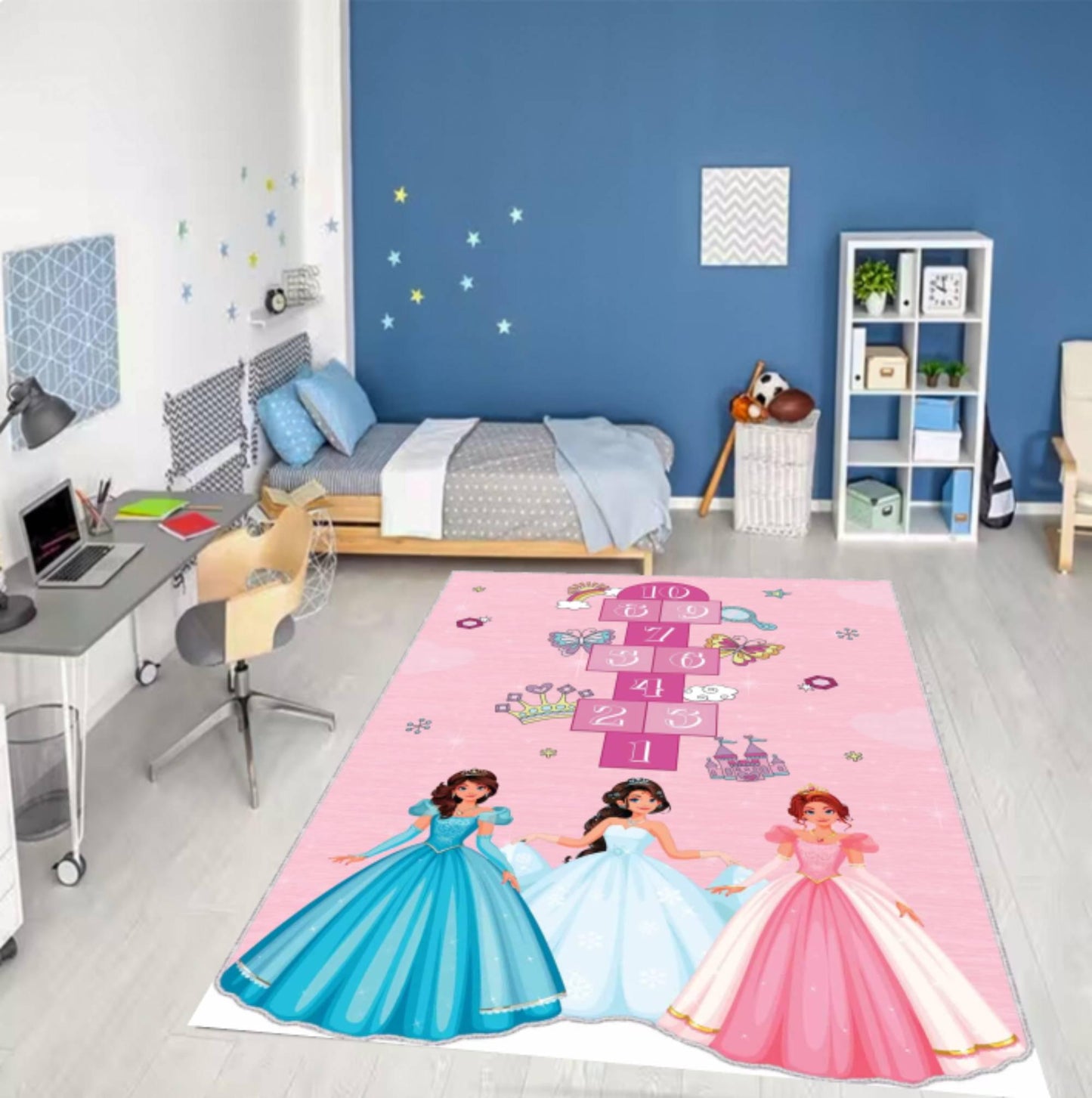 Princess Hopscotch Kids Rug - Pink Girls' Room Decor