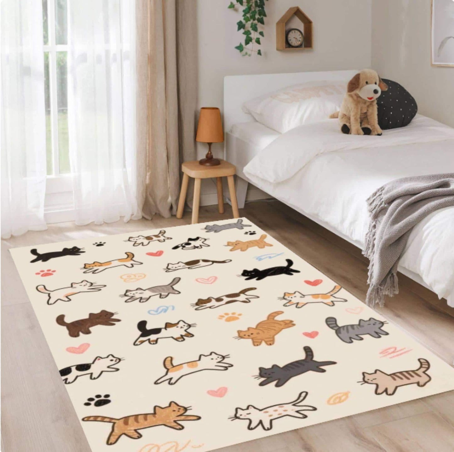 Cute Cat Rug - Playful Cat Pattern Rug for Kids' Room