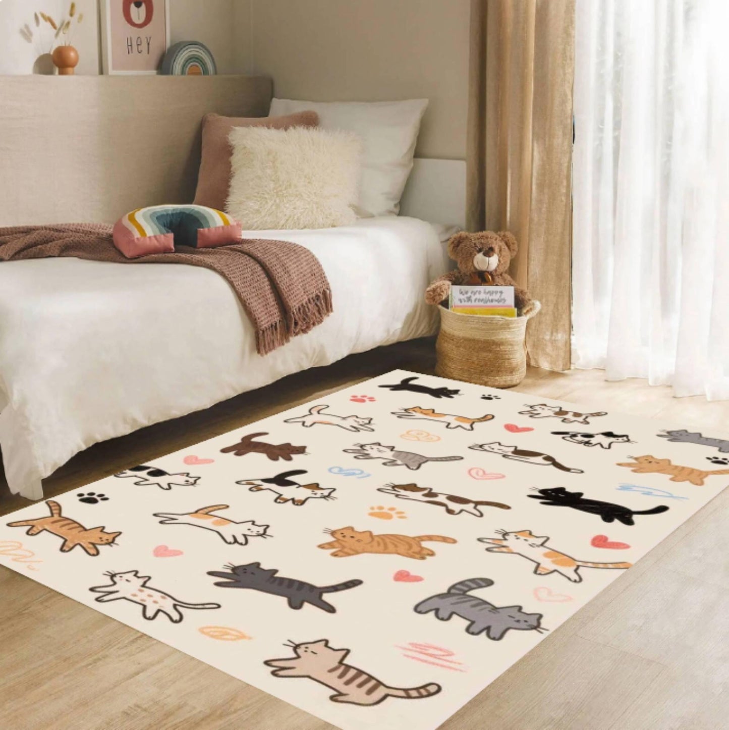 Cute Cat Rug - Playful Cat Pattern Rug for Kids' Room
