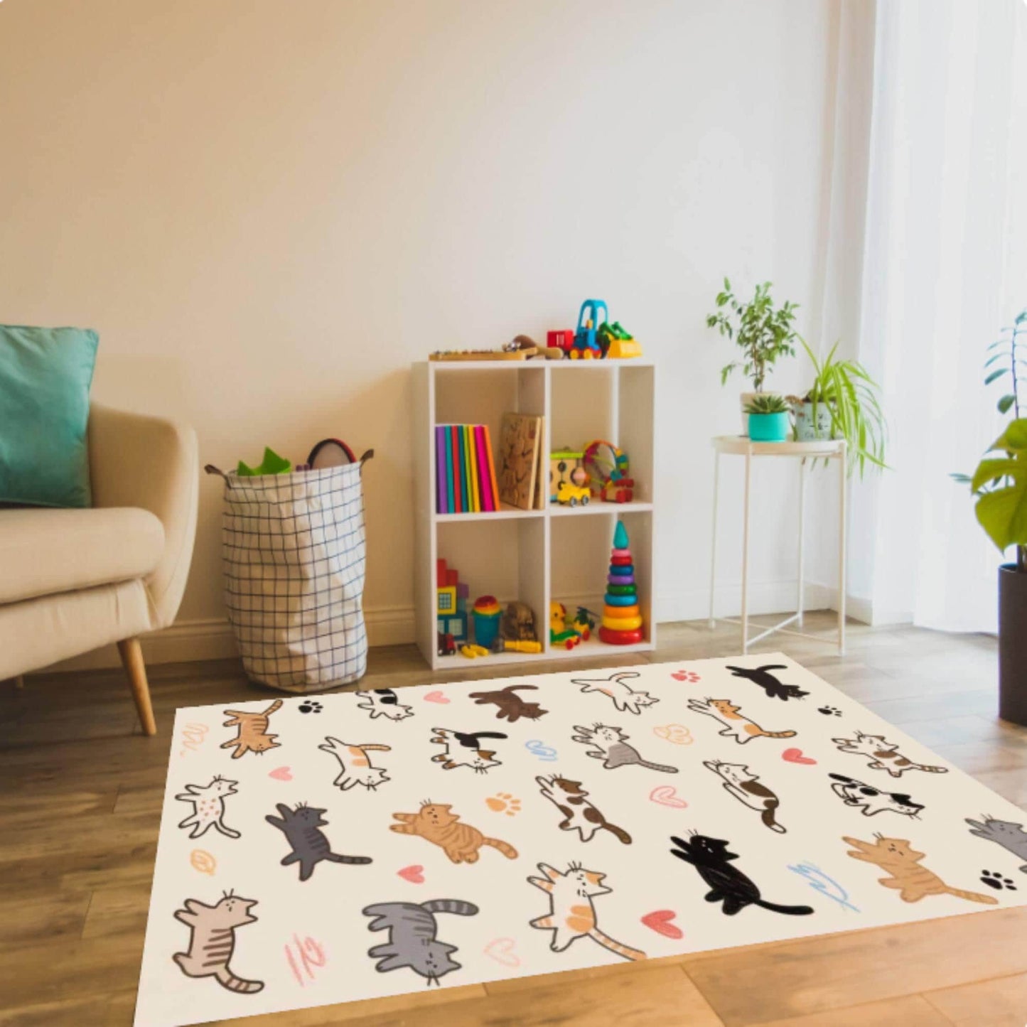 Cute Cat Rug - Playful Cat Pattern Rug for Kids' Room