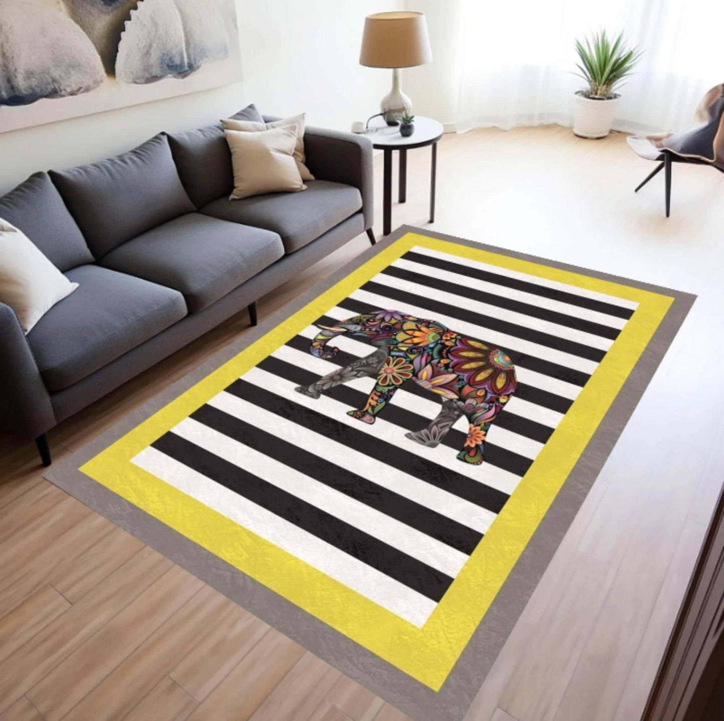 Boho Elephant Rug Colorful Floral Elephant Rug Modern Living Room