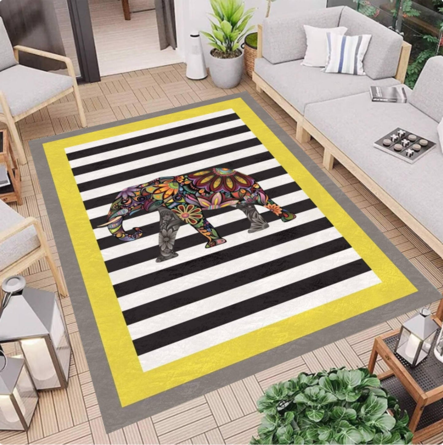 Boho Elephant Rug Colorful Floral Elephant Rug Modern Living Room