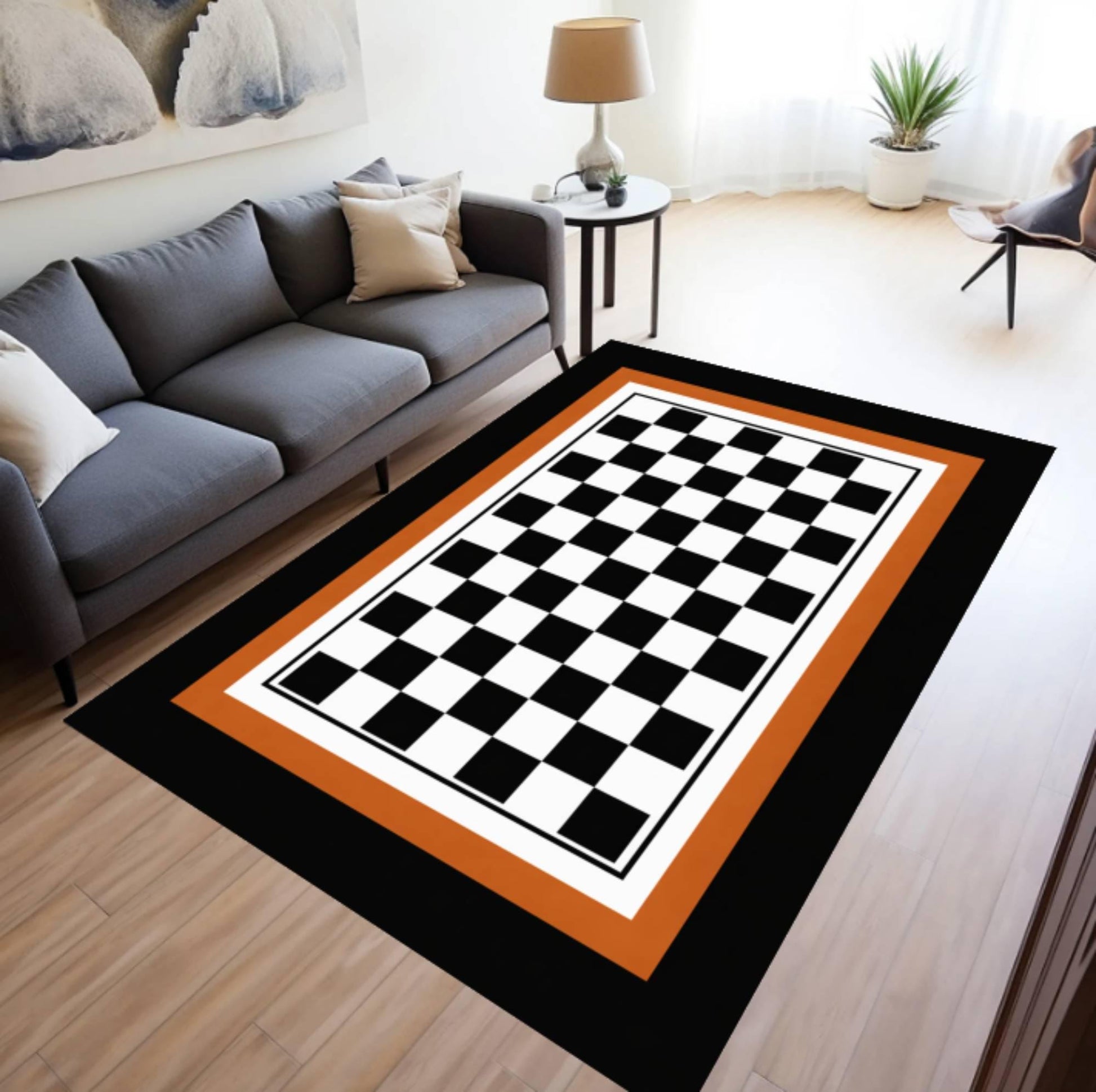 Chic black & white checkered rug, washable and non-slip, perfect for modern décor, adds style to any room, gift