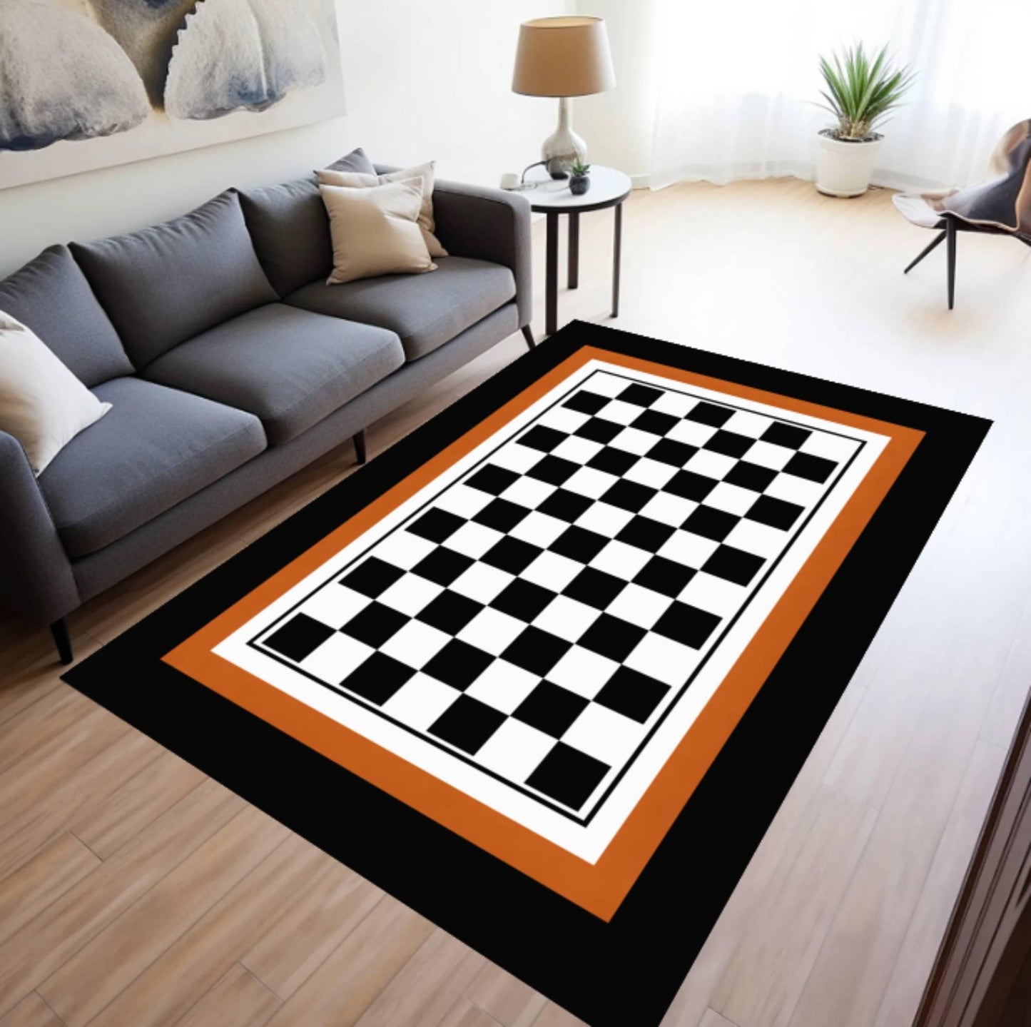 Chique Black and White Checkered Rug Washable and Non-slip Perfect