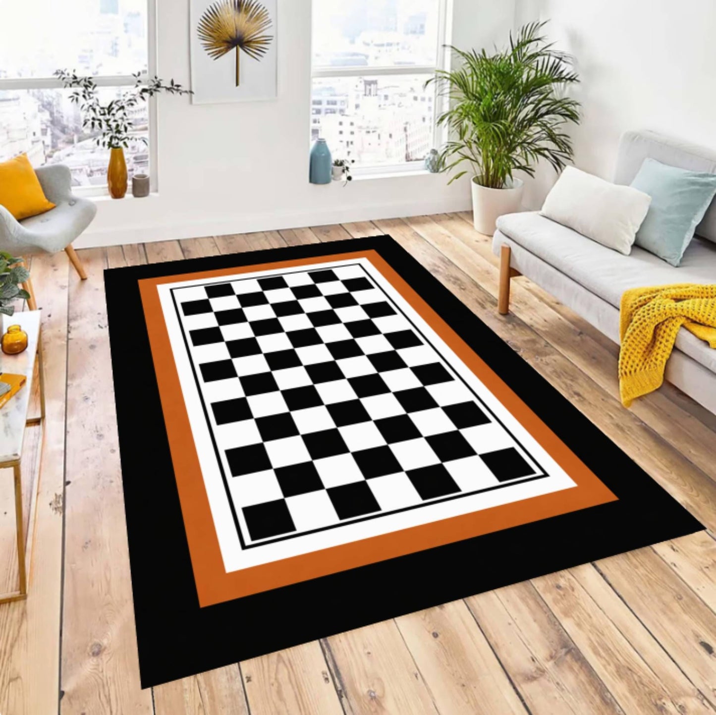 Chique Black and White Checkered Rug Washable and Non-slip Perfect
