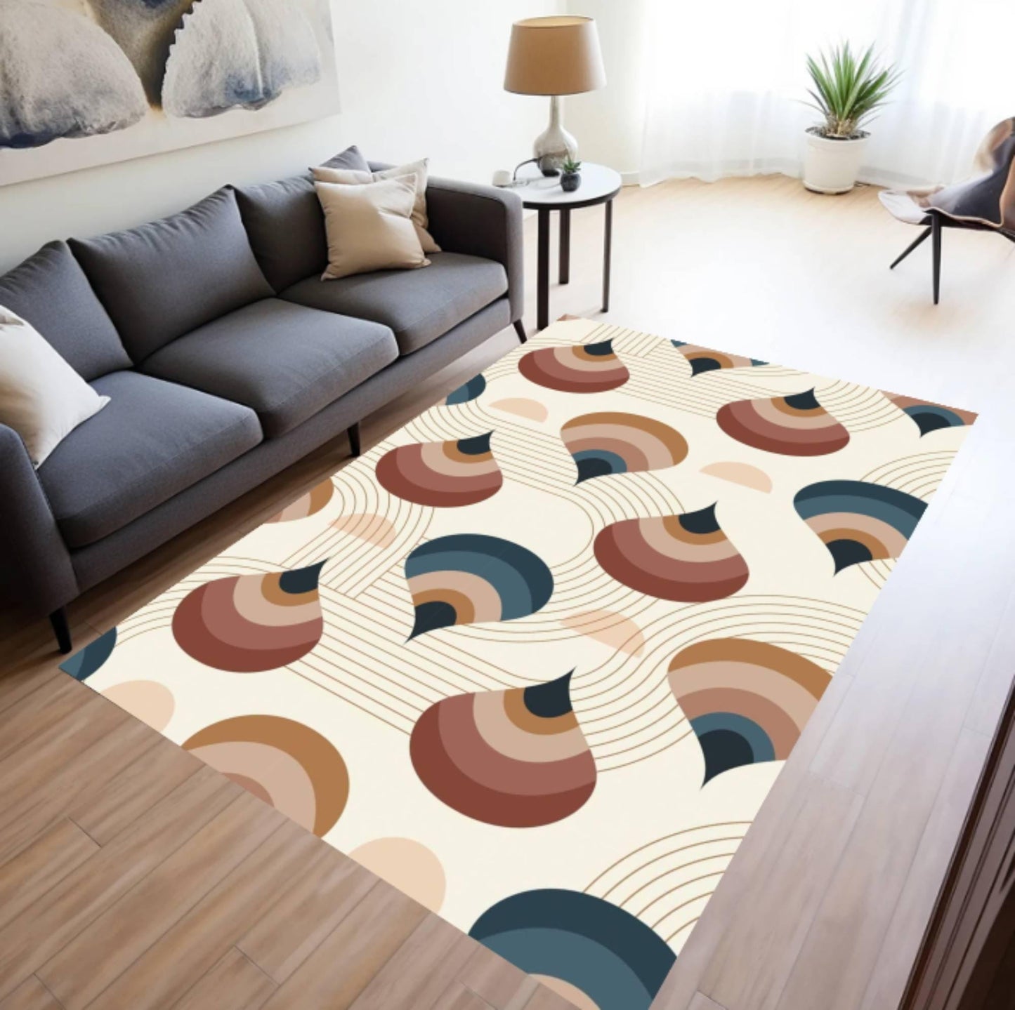 Modern Abstract Rug Retro Geometric Floor Decor Living Room Rug