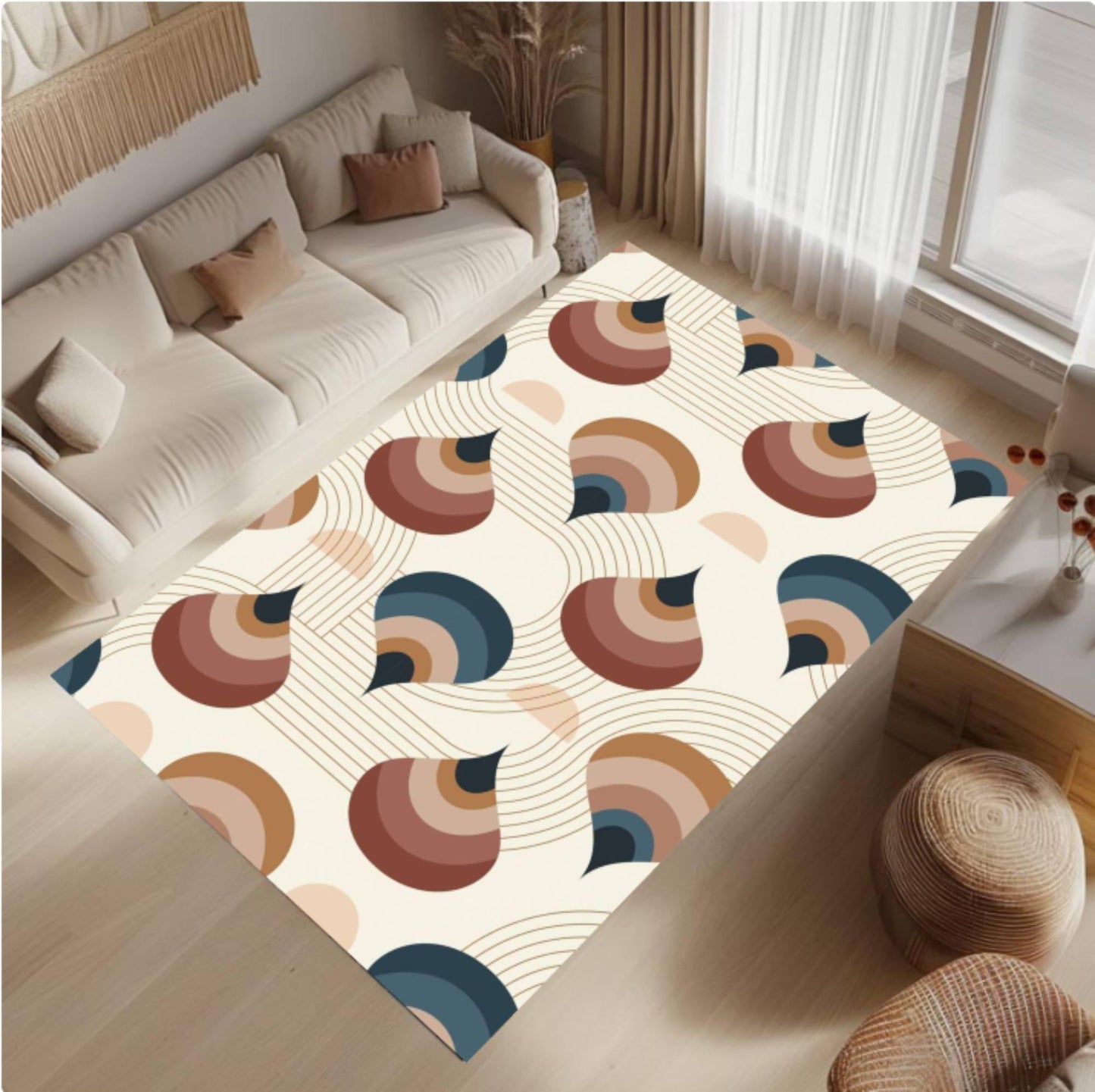 Modern Abstract Rug Retro Geometric Floor Decor Living Room Rug