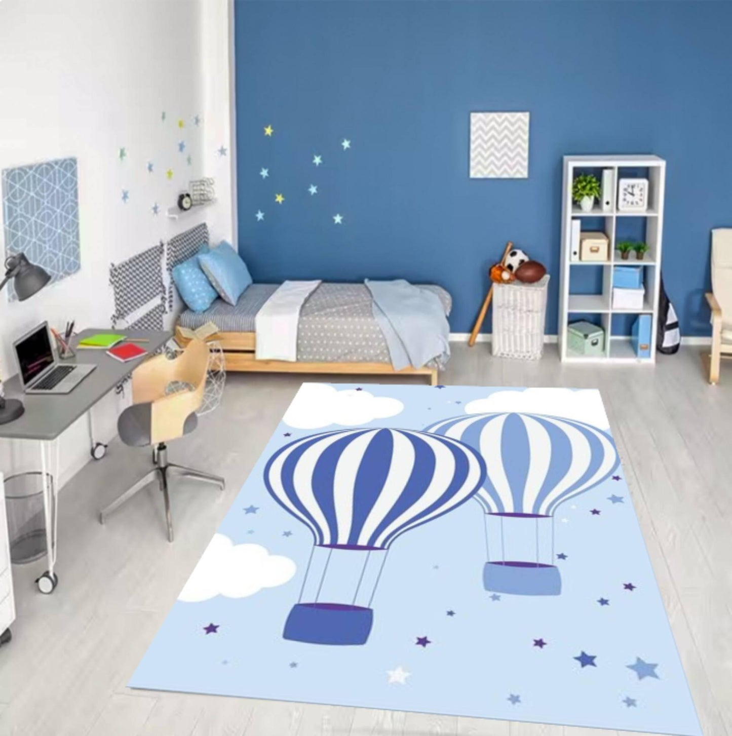 Kids Rug Hot Air Balloon Washable Decor for Kids Room