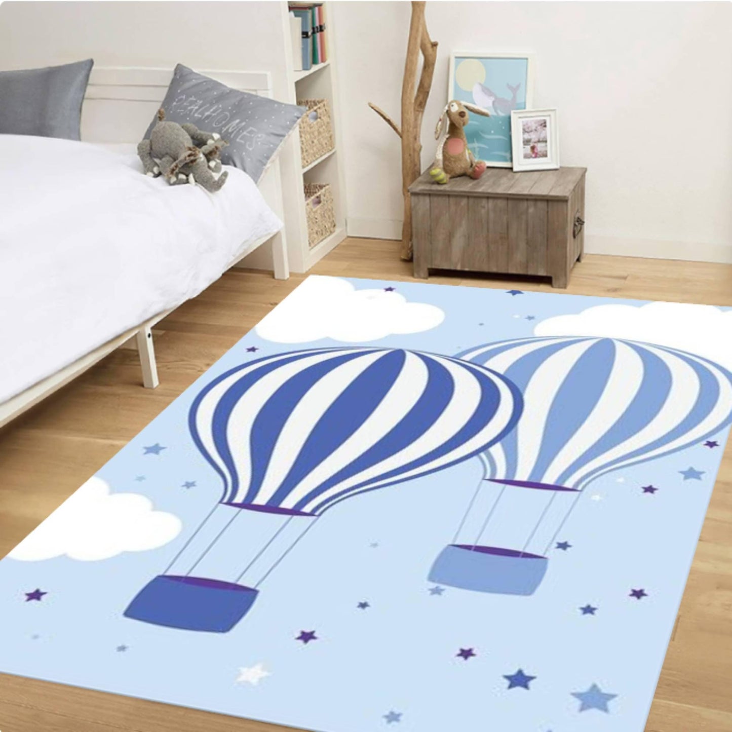 Kids Rug Hot Air Balloon Washable Decor for Kids Room