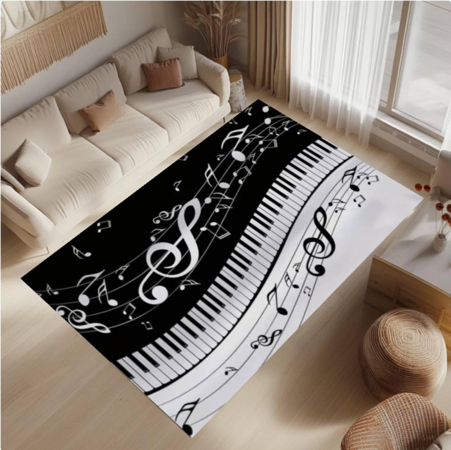 Modern Music Sheet & Piano Keyboard Rug - Music Note Area Rug