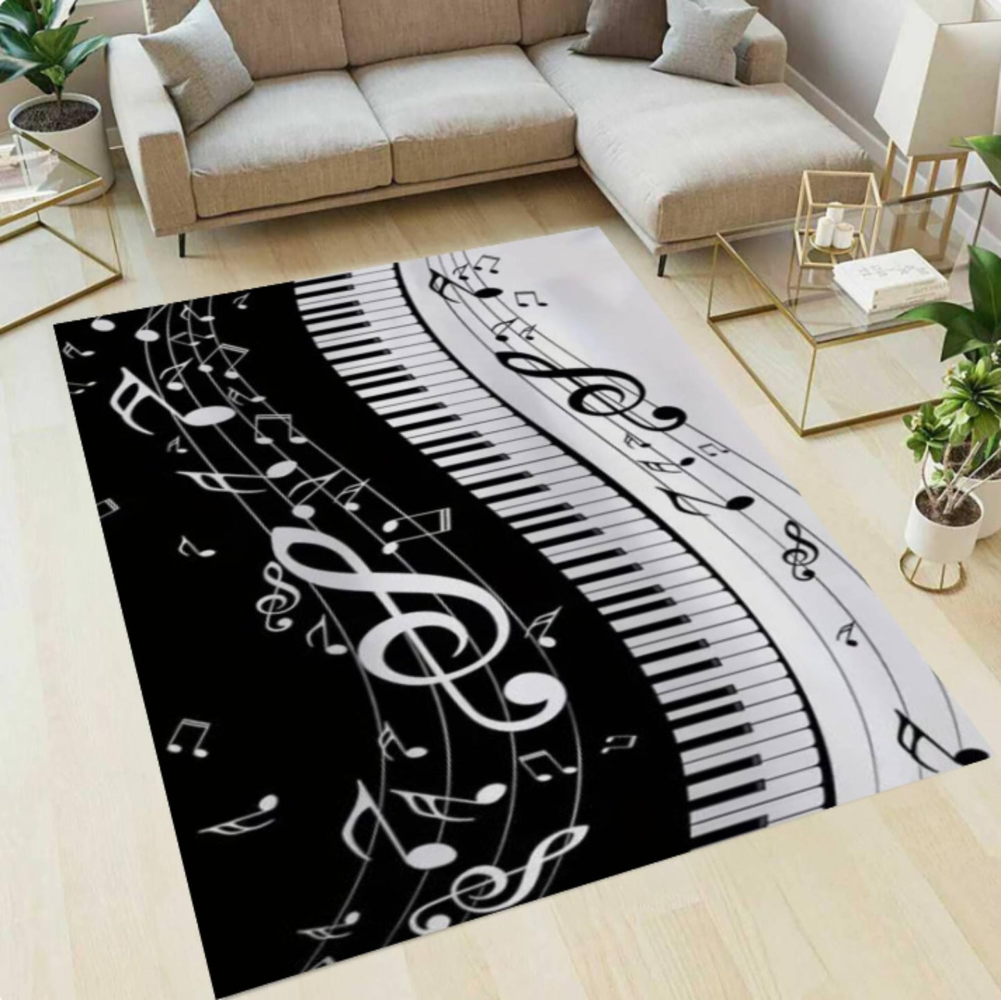Modern Music Sheet & Piano Keyboard Rug - Music Note Area Rug
