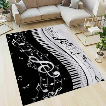 Modern Music Sheet & Piano Keyboard Rug - Music Note Area Rug