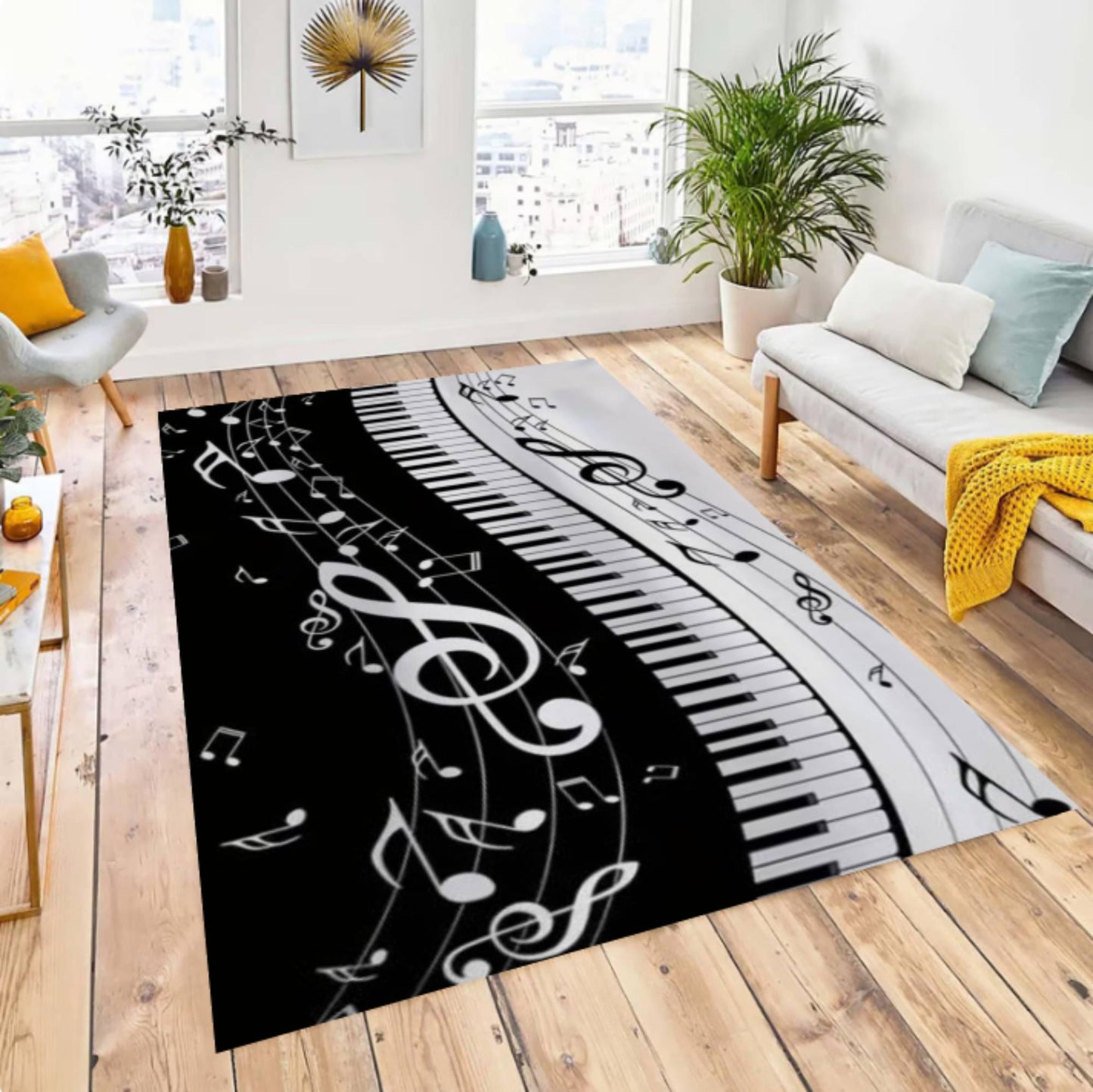 Modern Music Sheet & Piano Keyboard Rug - Music Note Area Rug