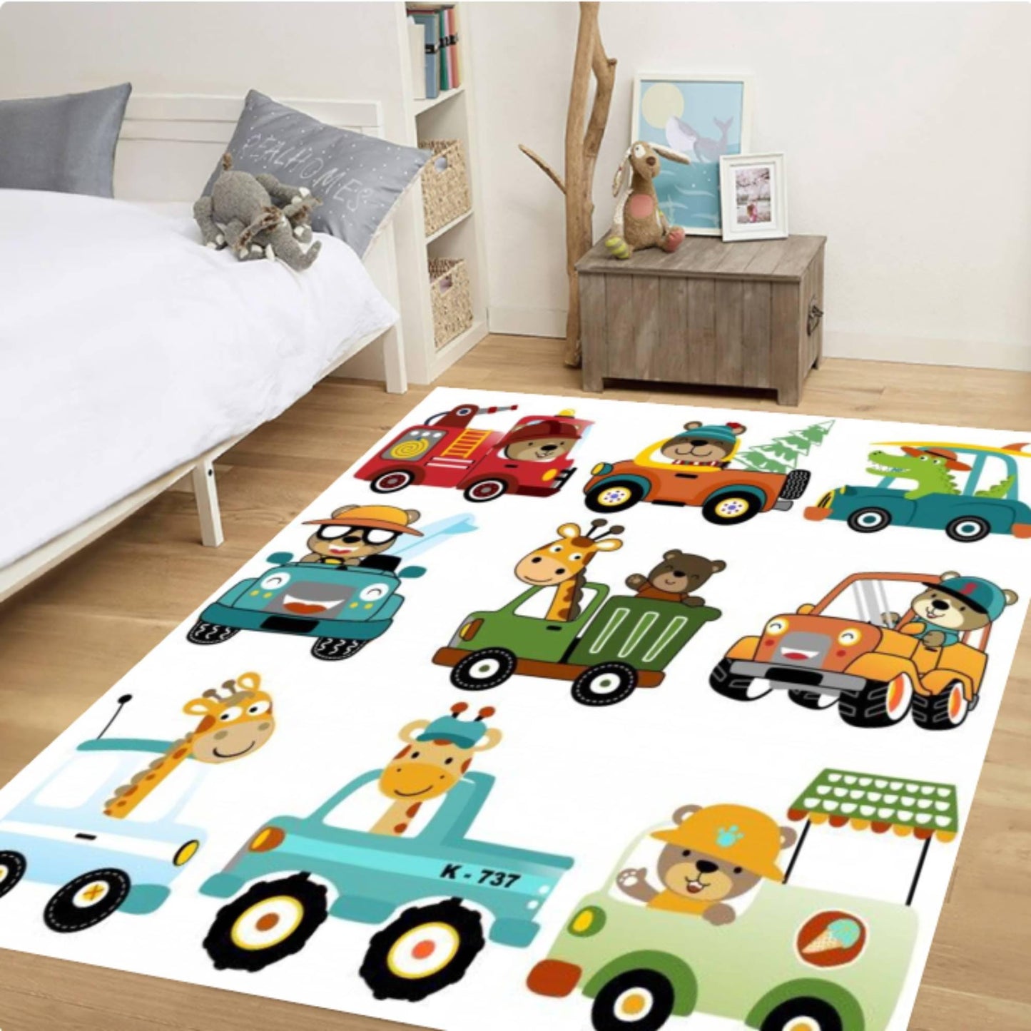 Animal Cars Kids Rug Washable Playroom Rug Decor Kids Room