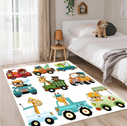 Animal Cars Kids Rug Washable Playroom Rug Decor Kids Room