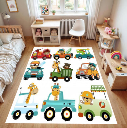 Animal Cars Kids Rug Washable Playroom Rug Decor Kids Room