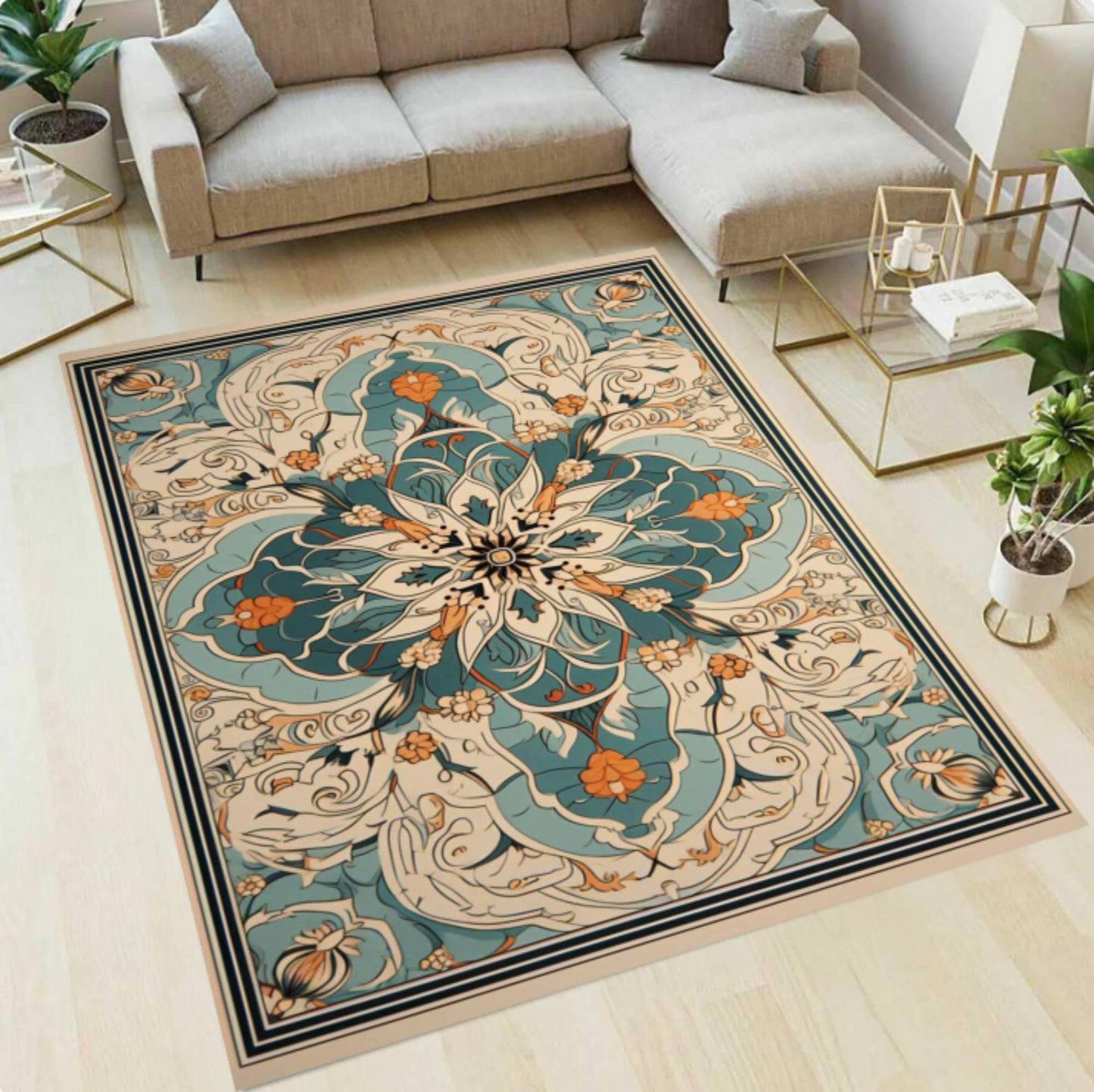 Vintage Boho Mandala Floral Rug - Washable Non-Slip Area Rug
