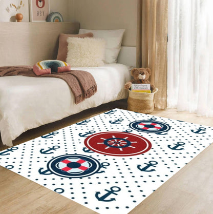 Nautical Kids Rug Washable Kids Room Rug Non-slip Playroom Rug