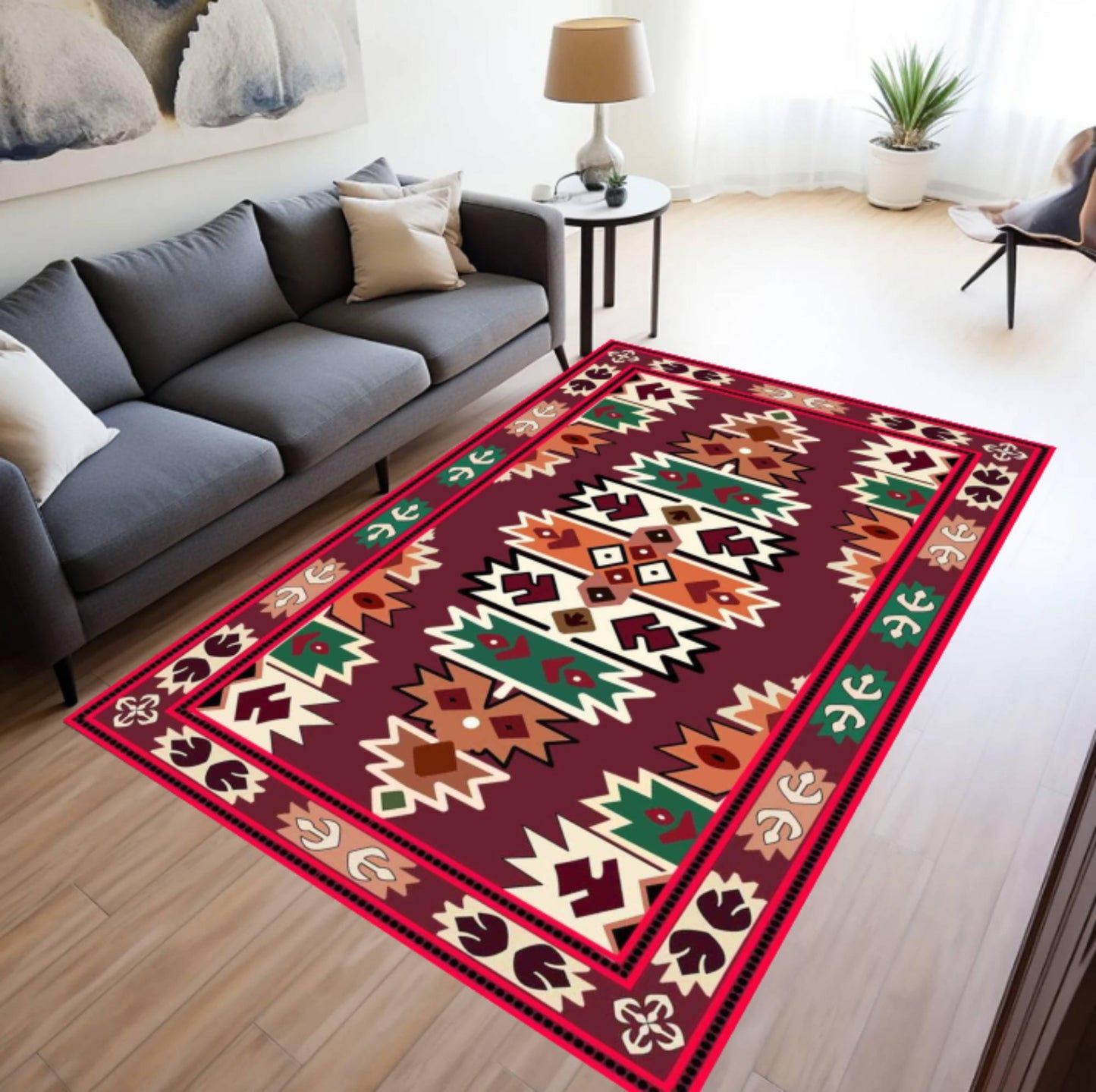 Aztec Tribal Rug Washable Boho Rug Non-slip Rug Southwestern Geometric