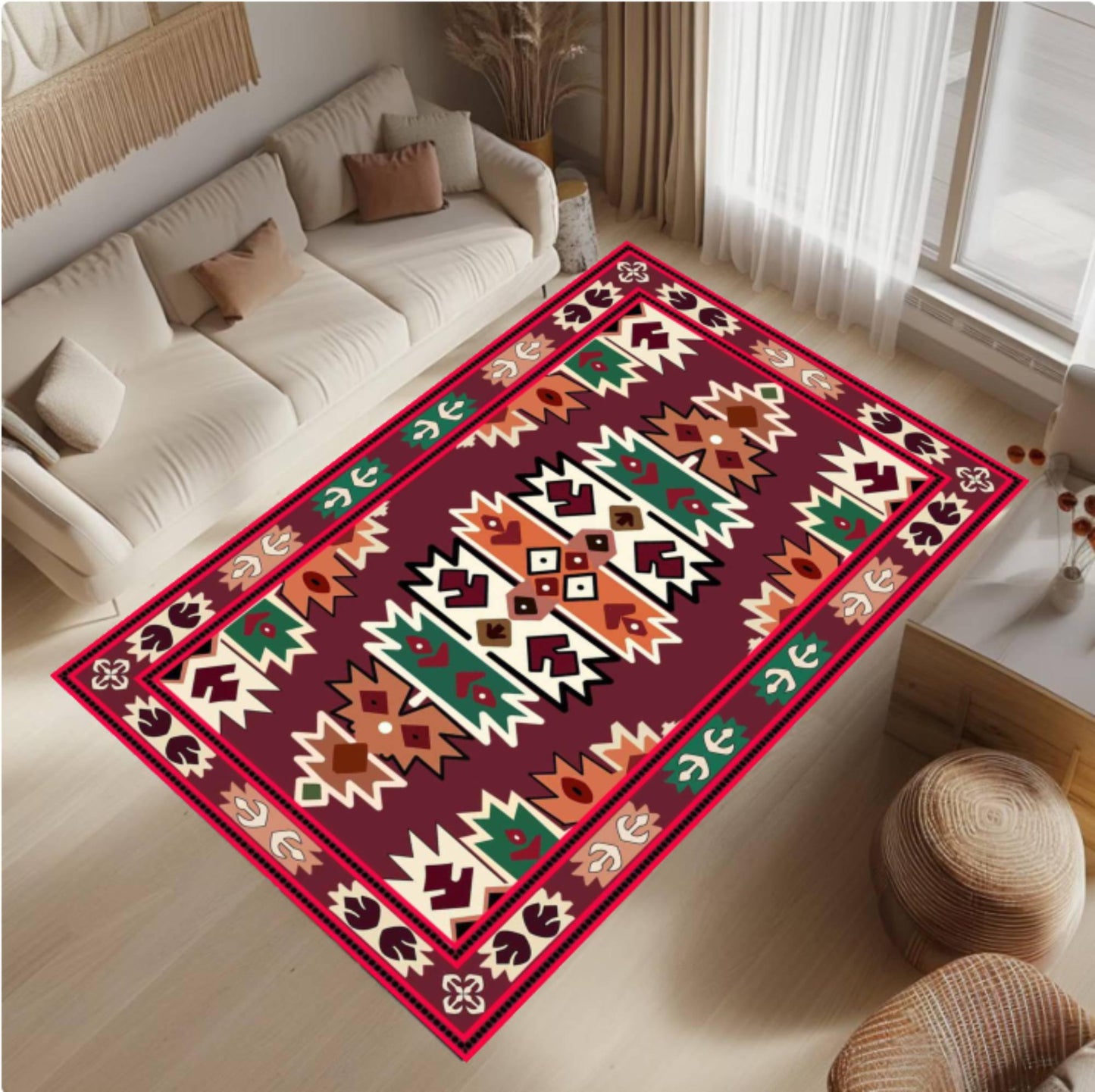Aztec Tribal Rug Washable Boho Rug Non-slip Rug Southwestern Geometric