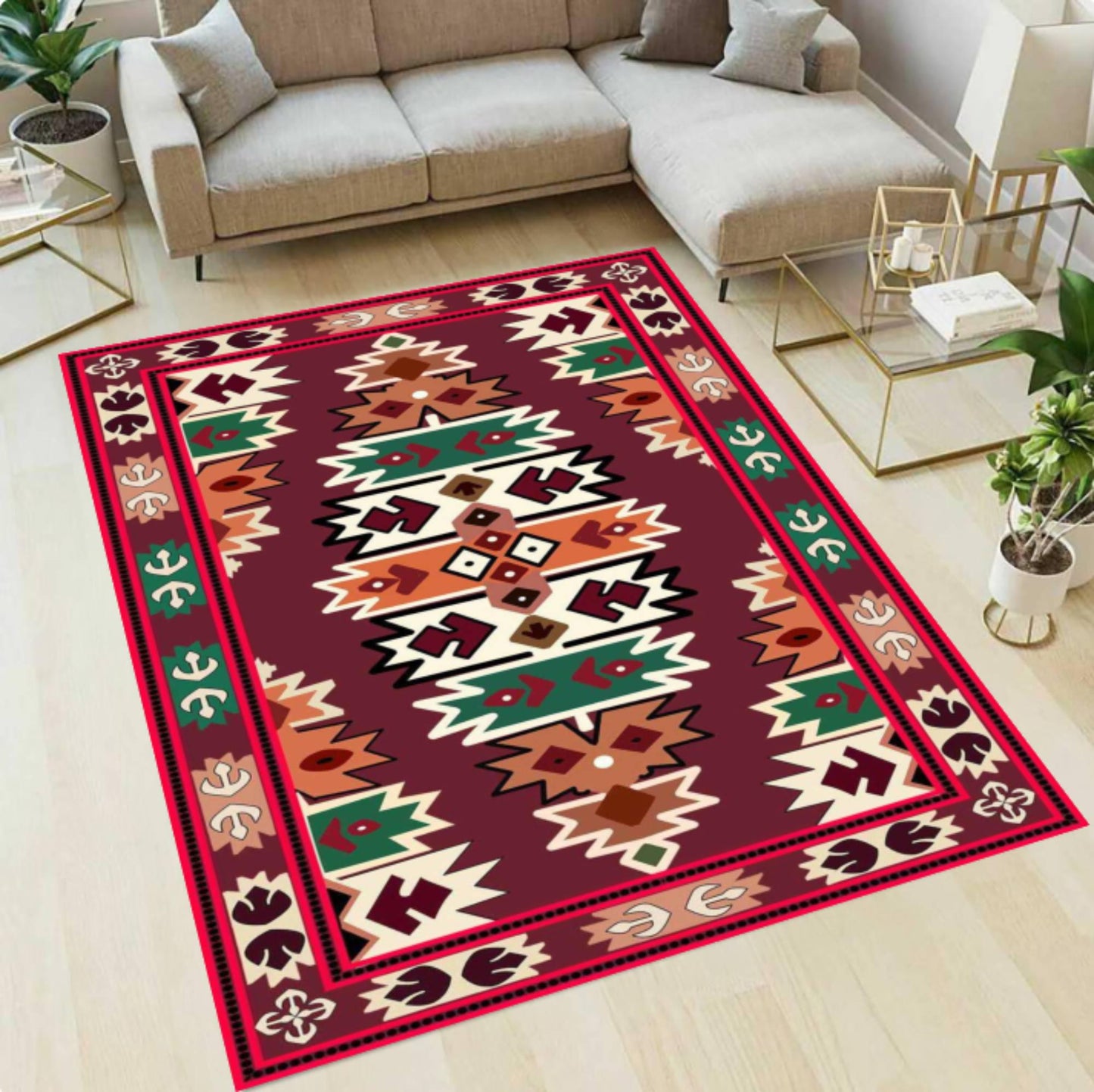 Aztec Tribal Rug Washable Boho Rug Non-slip Rug Southwestern Geometric