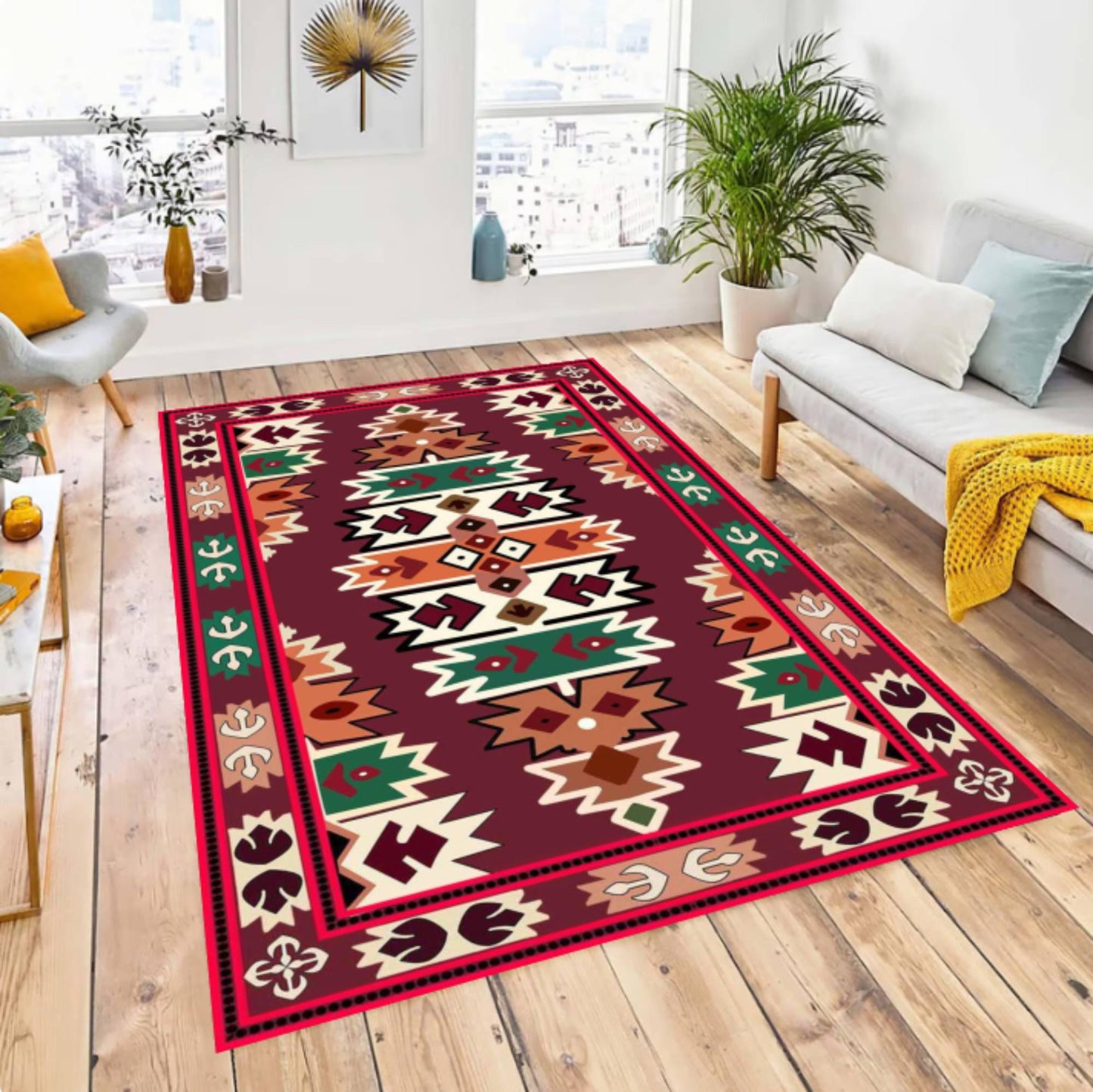 Aztec Tribal Rug Washable Boho Rug Non-slip Rug Southwestern Geometric