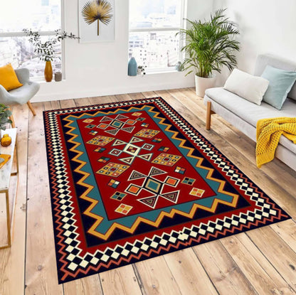 Vintage Tribal Rug Washable Boho Rug Non-slip Rug Ethnic Geometric