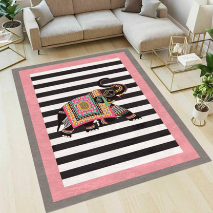 Boho Rug Elephant Washable Rug Living Room Non-slip Rug Black