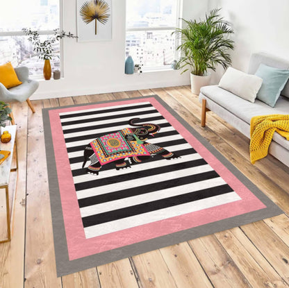 Boho Rug Elephant Washable Rug Living Room Non-slip Rug Black