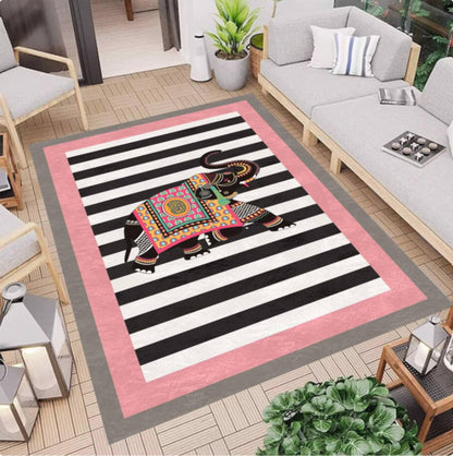 Boho Rug Elephant Washable Rug Living Room Non-slip Rug Black