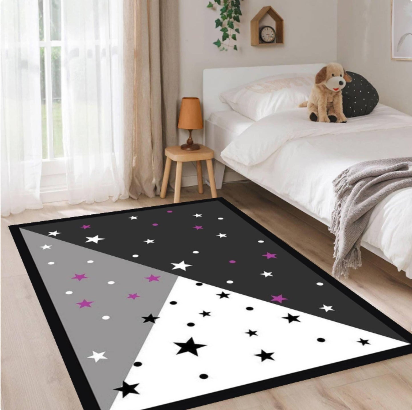 Modern Star Pattern Kids Rug - Washable Non-Slip Kids' Room Rug