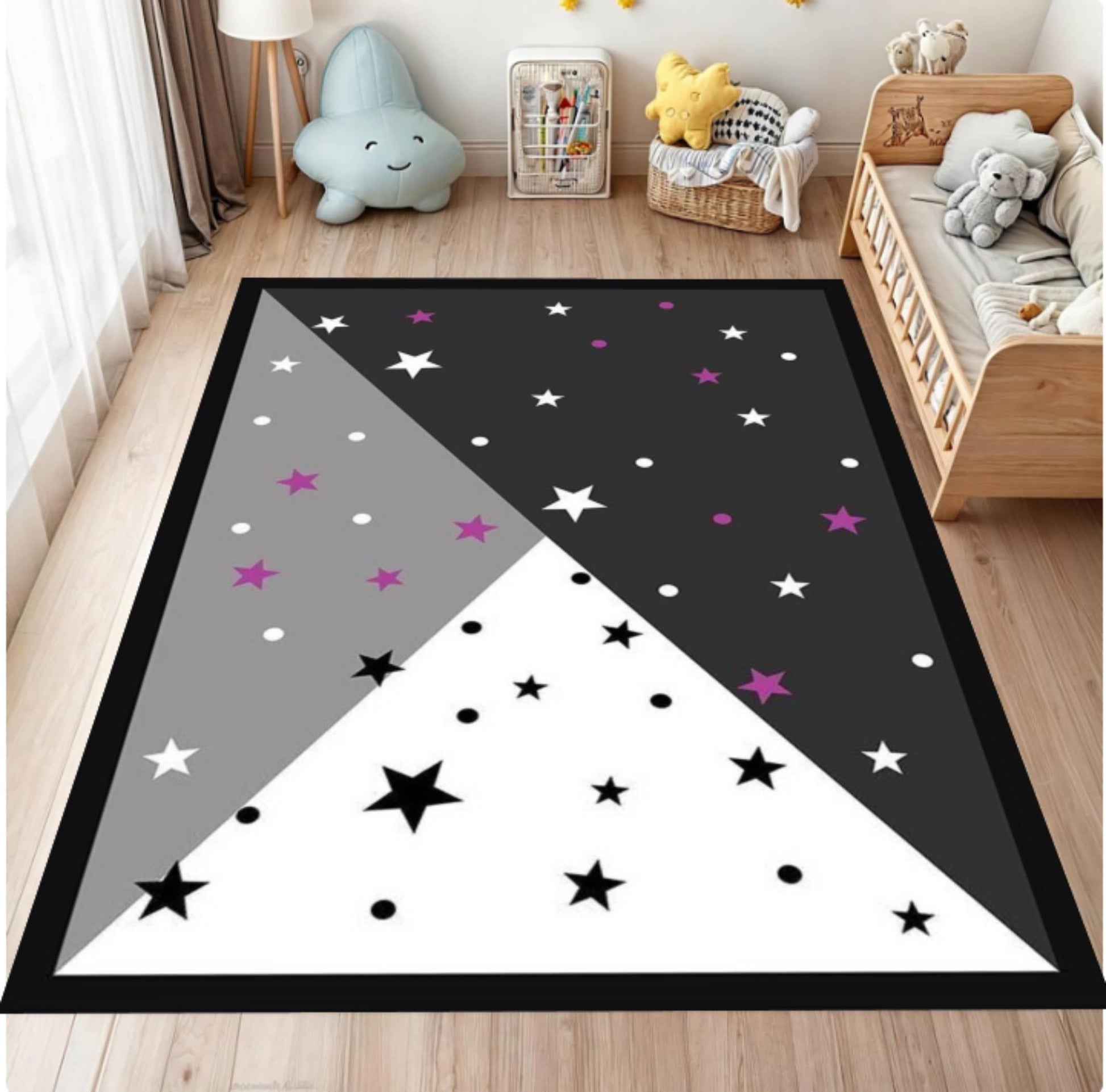Modern Star Pattern Kids Rug - Washable Non-Slip Kids' Room Rug