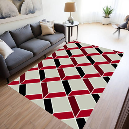 Modern Geometric Optical Illusion Rug - Red, Black & Cream Washable Area Rug