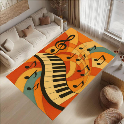 Piano Keyboard Retro Music Notes Washable Rug