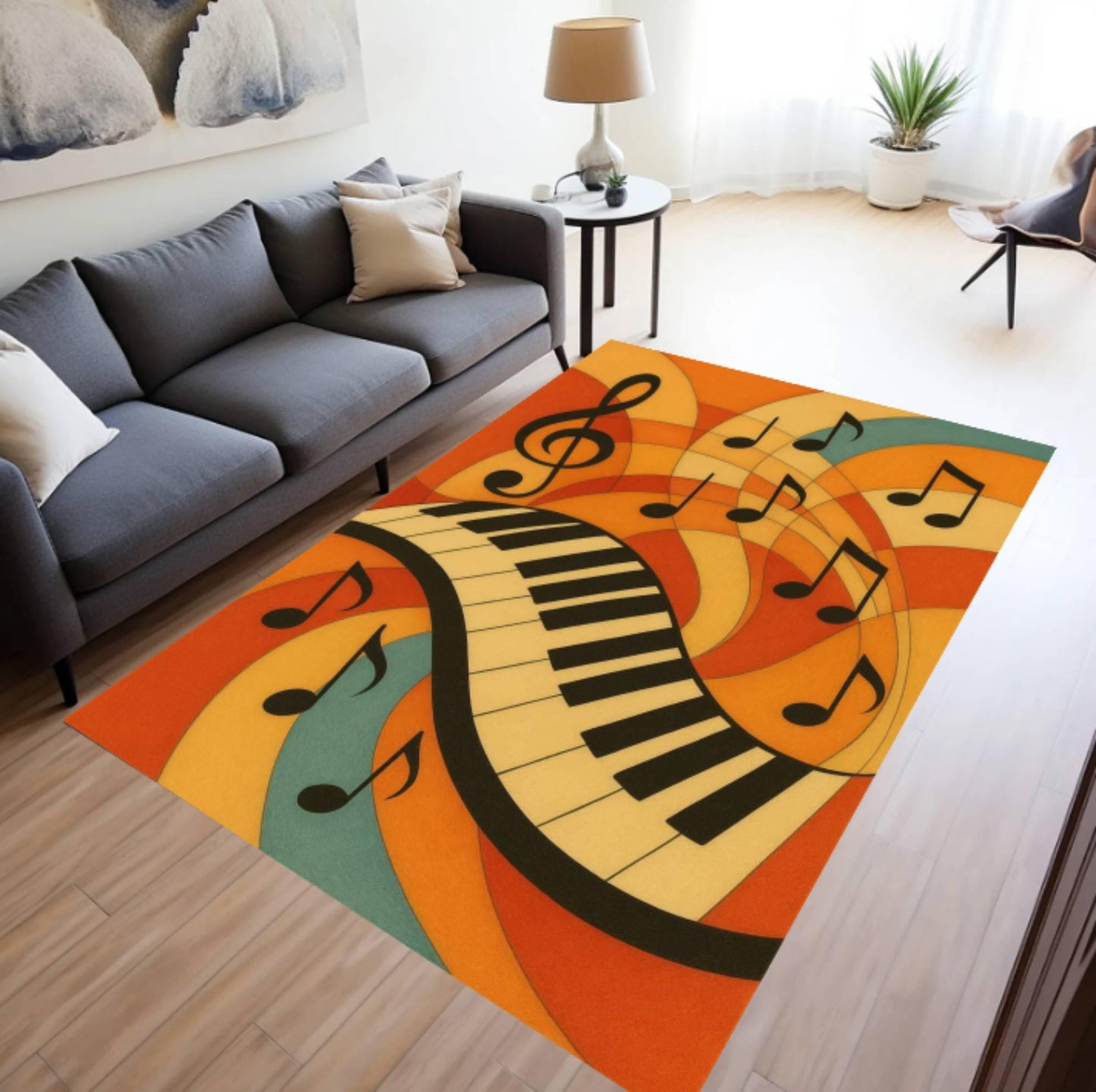 Piano Keyboard Retro Music Notes Washable Rug