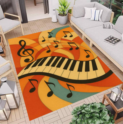 Piano Keyboard Retro Music Notes Washable Rug