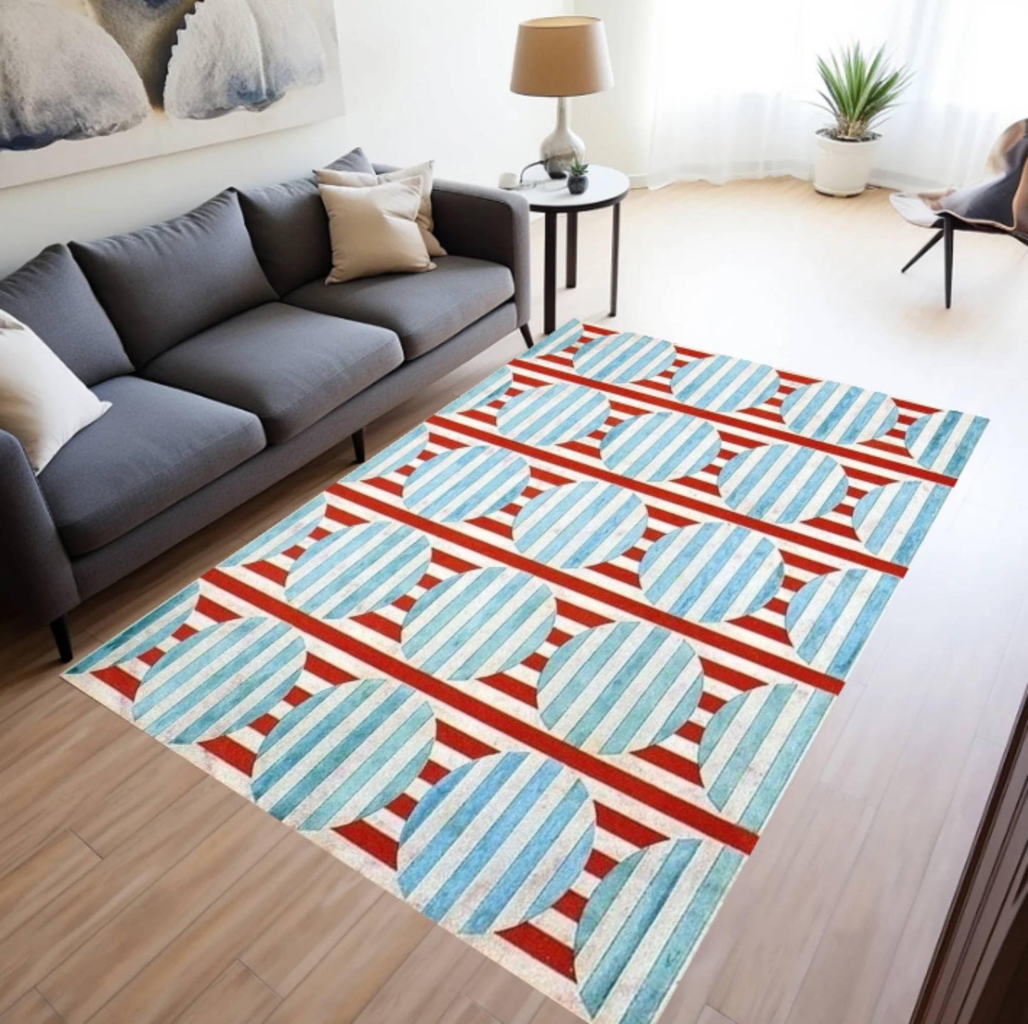 Geometric Striped Modern Pattern Floor Rug Washable Non-slip